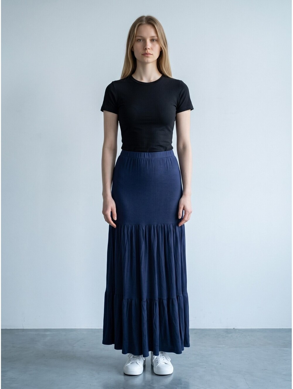 Loveapella NWOT Tiered Maxi Skirt-XS-Navy Blue